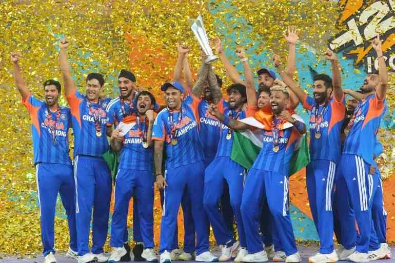 India celebrates winning T20 World Cup 2026 final against New Zealand